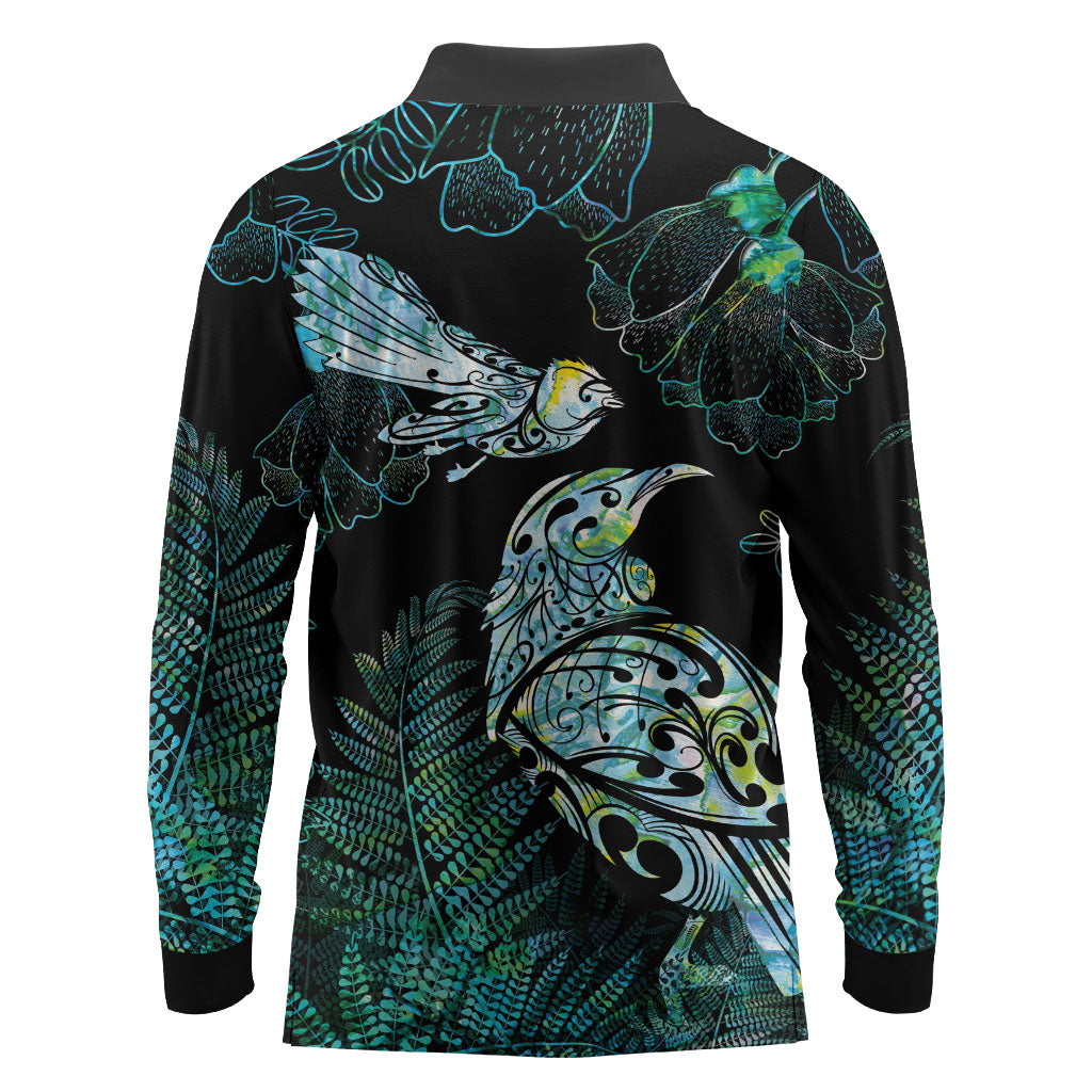 Aotearoa Maori Mahuru Long Sleeve Polo Shirt Spring Time - Paua Shell Green LT7 - Polynesian Pride