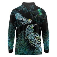 Aotearoa Maori Mahuru Long Sleeve Polo Shirt Spring Time - Paua Shell Green LT7 - Polynesian Pride