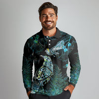 Aotearoa Maori Mahuru Long Sleeve Polo Shirt Spring Time - Paua Shell Green LT7 - Polynesian Pride