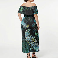 Aotearoa Maori Mahuru Off Shoulder Maxi Dress Spring Time - Paua Shell Green LT7 - Polynesian Pride