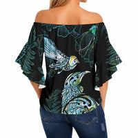 Aotearoa Maori Mahuru Off Shoulder Wrap Waist Top Spring Time - Paua Shell Green LT7 - Polynesian Pride