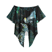 Aotearoa Maori Mahuru Off Shoulder Wrap Waist Top Spring Time - Paua Shell Green LT7 - Polynesian Pride