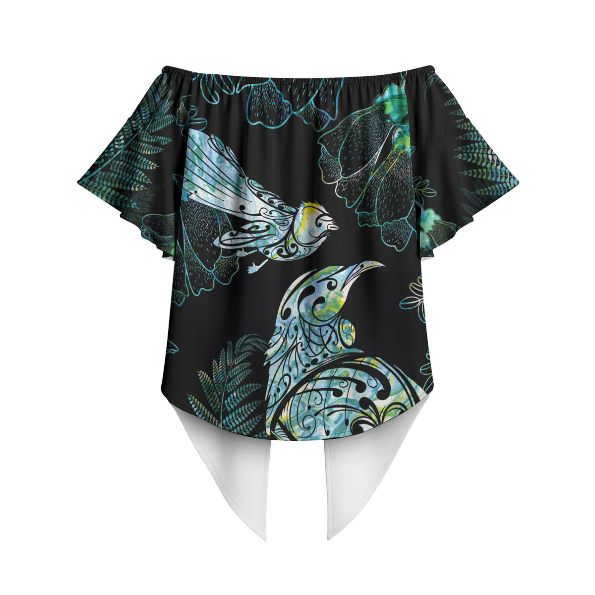 Aotearoa Maori Mahuru Off Shoulder Wrap Waist Top Spring Time - Paua Shell Green LT7 - Polynesian Pride