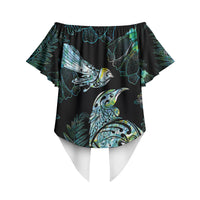 Aotearoa Maori Mahuru Off Shoulder Wrap Waist Top Spring Time - Paua Shell Green LT7 - Polynesian Pride