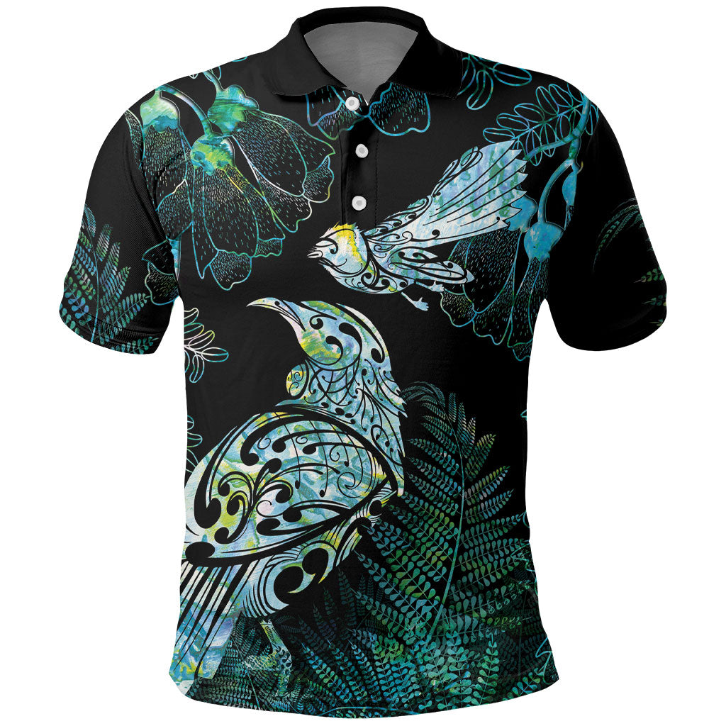 Aotearoa Maori Mahuru Polo Shirt Spring Time - Paua Shell Green LT7 Black - Polynesian Pride