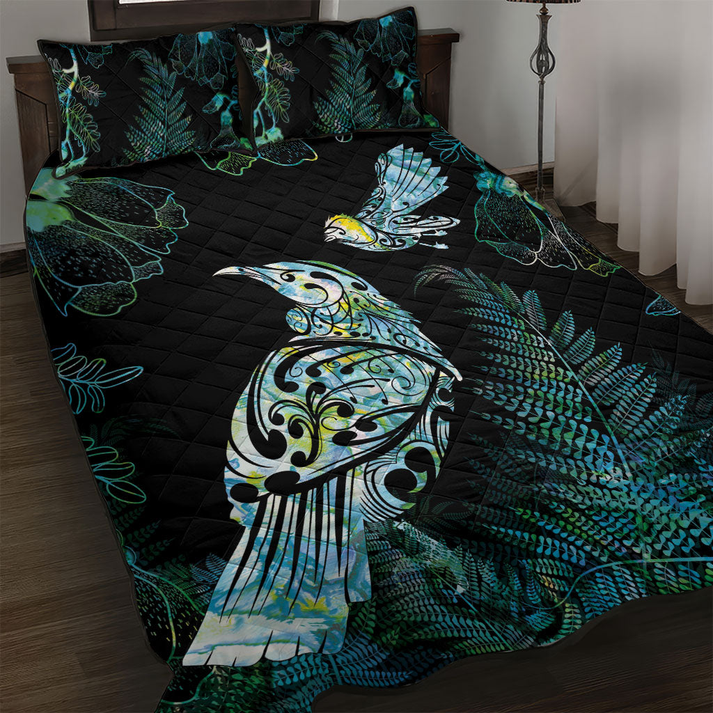 Aotearoa Maori Mahuru Quilt Bed Set Spring Time - Paua Shell Green LT7 Black - Polynesian Pride