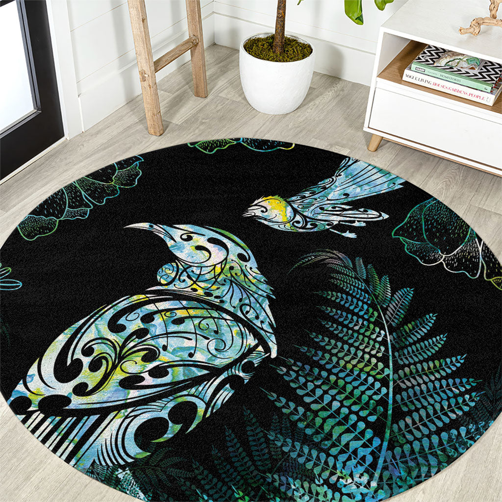 Aotearoa Maori Mahuru Round Carpet Spring Time - Paua Shell Green LT7 Black - Polynesian Pride
