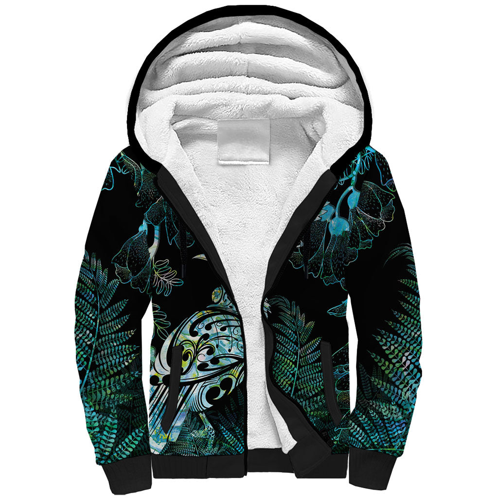Aotearoa Maori Mahuru Sherpa Hoodie Spring Time - Paua Shell Green LT7 Unisex Black - Polynesian Pride