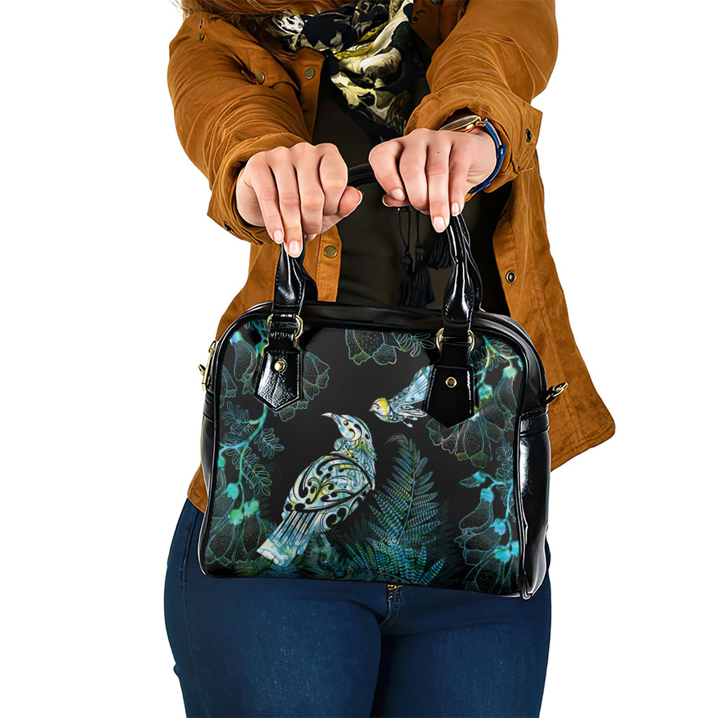 Aotearoa Maori Mahuru Shoulder Handbag Spring Time - Paua Shell Green LT7 One Size Black - Polynesian Pride