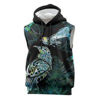Aotearoa Maori Mahuru Sleeveless Hoodie Spring Time - Paua Shell Green LT7 Black - Polynesian Pride