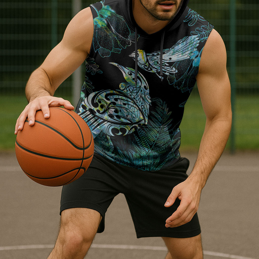 Aotearoa Maori Mahuru Sleeveless Hoodie Spring Time - Paua Shell Green LT7 - Polynesian Pride