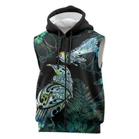 Aotearoa Maori Mahuru Sleeveless Zip Hoodie Spring Time - Paua Shell Green LT7 Black - Polynesian Pride