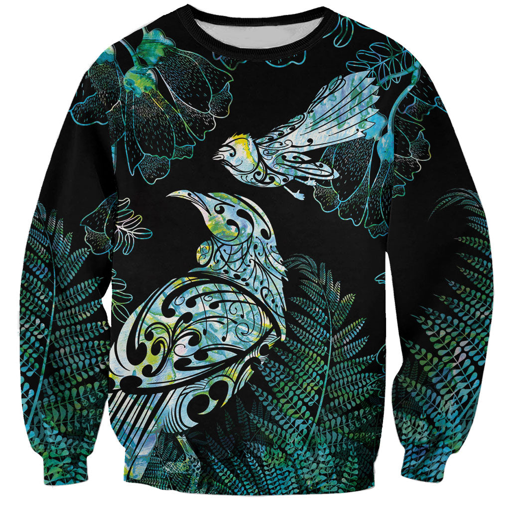 Aotearoa Maori Mahuru Sweatshirt Spring Time - Paua Shell Green LT7 Unisex Black - Polynesian Pride