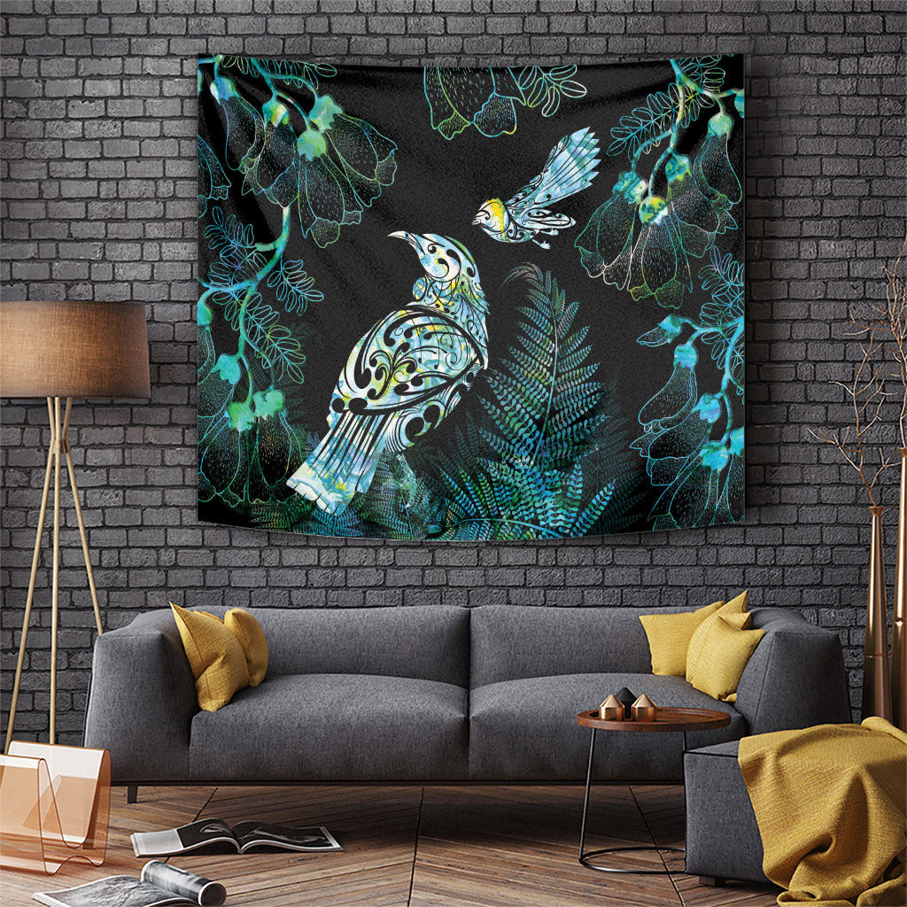 Aotearoa Maori Mahuru Tapestry Spring Time - Paua Shell Green LT7 Black - Polynesian Pride