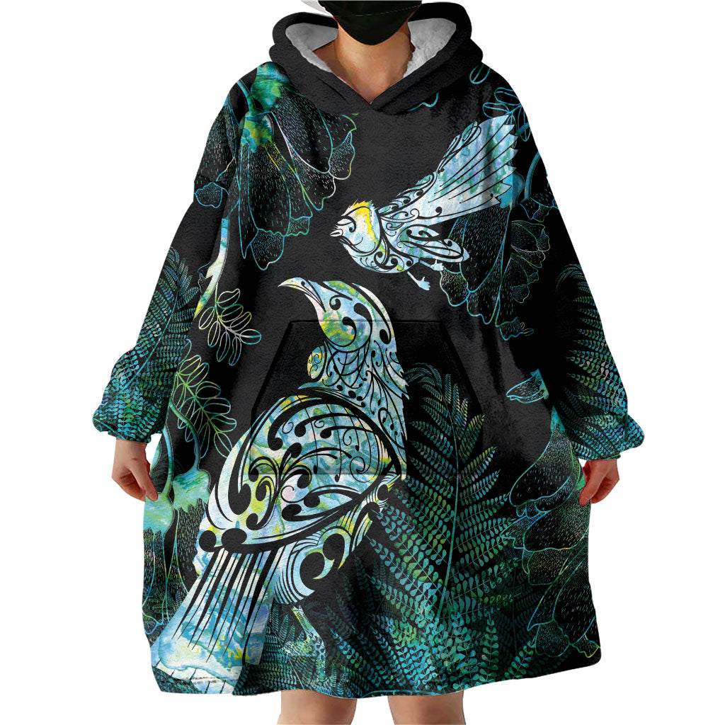 Aotearoa Maori Mahuru Wearable Blanket Hoodie Spring Time - Paua Shell Green LT7 - Polynesian Pride