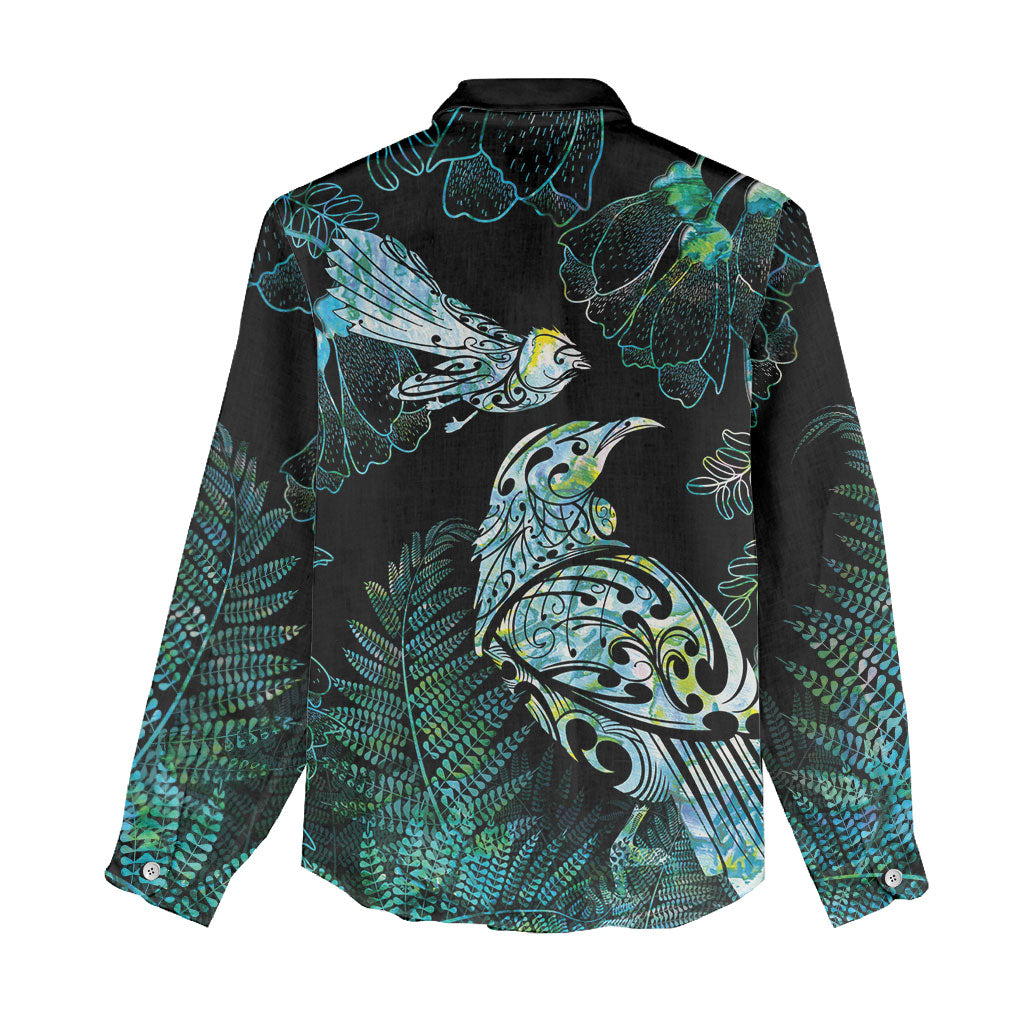 Aotearoa Maori Mahuru Women Casual Shirt Spring Time - Paua Shell Green LT7 - Polynesian Pride