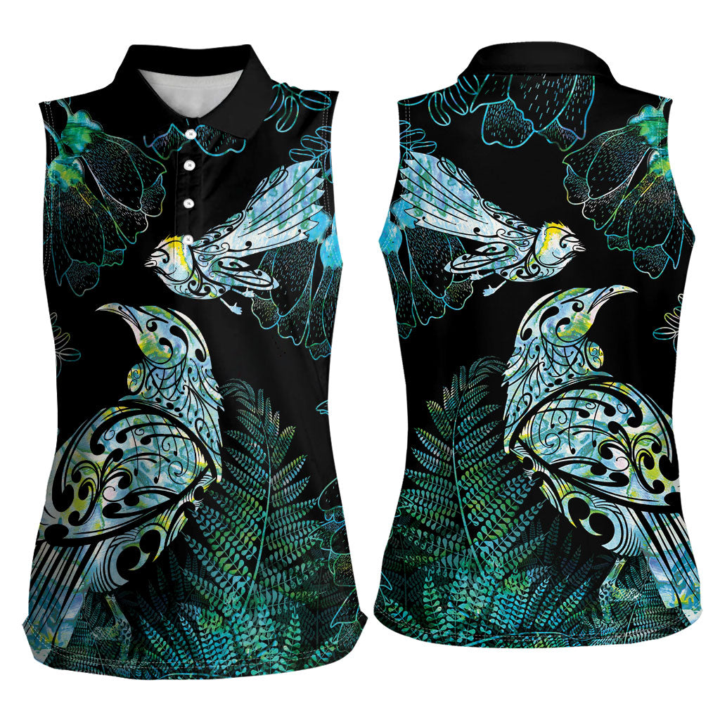 Aotearoa Maori Mahuru Women Sleeveless Polo Shirt Spring Time - Paua Shell Green LT7 - Polynesian Pride