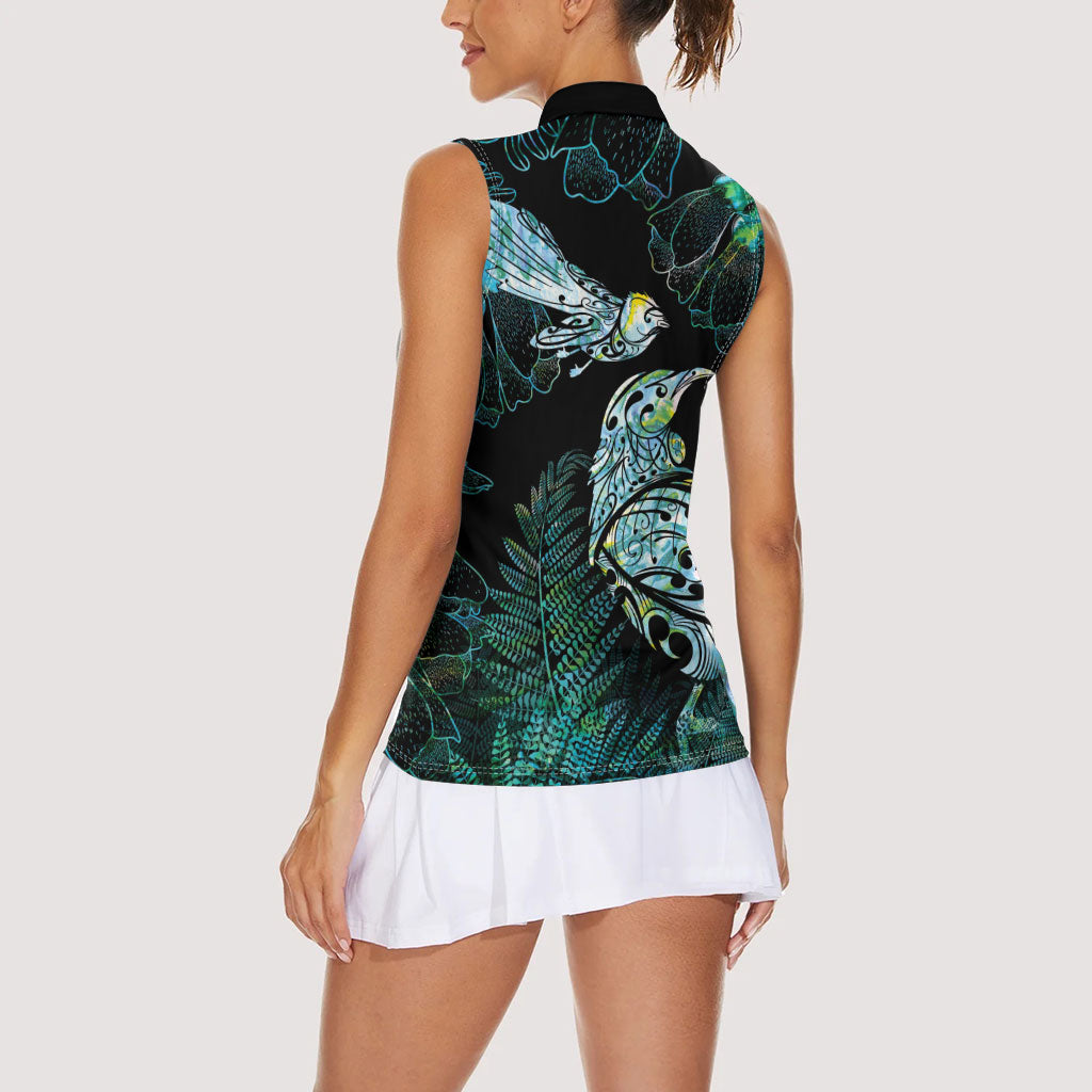 Aotearoa Maori Mahuru Women Sleeveless Polo Shirt Spring Time - Paua Shell Green LT7 - Polynesian Pride