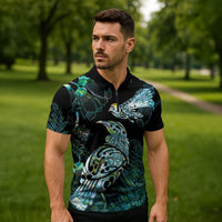 Aotearoa Maori Mahuru Zipper Polo Shirt Spring Time - Paua Shell Green LT7 - Polynesian Pride