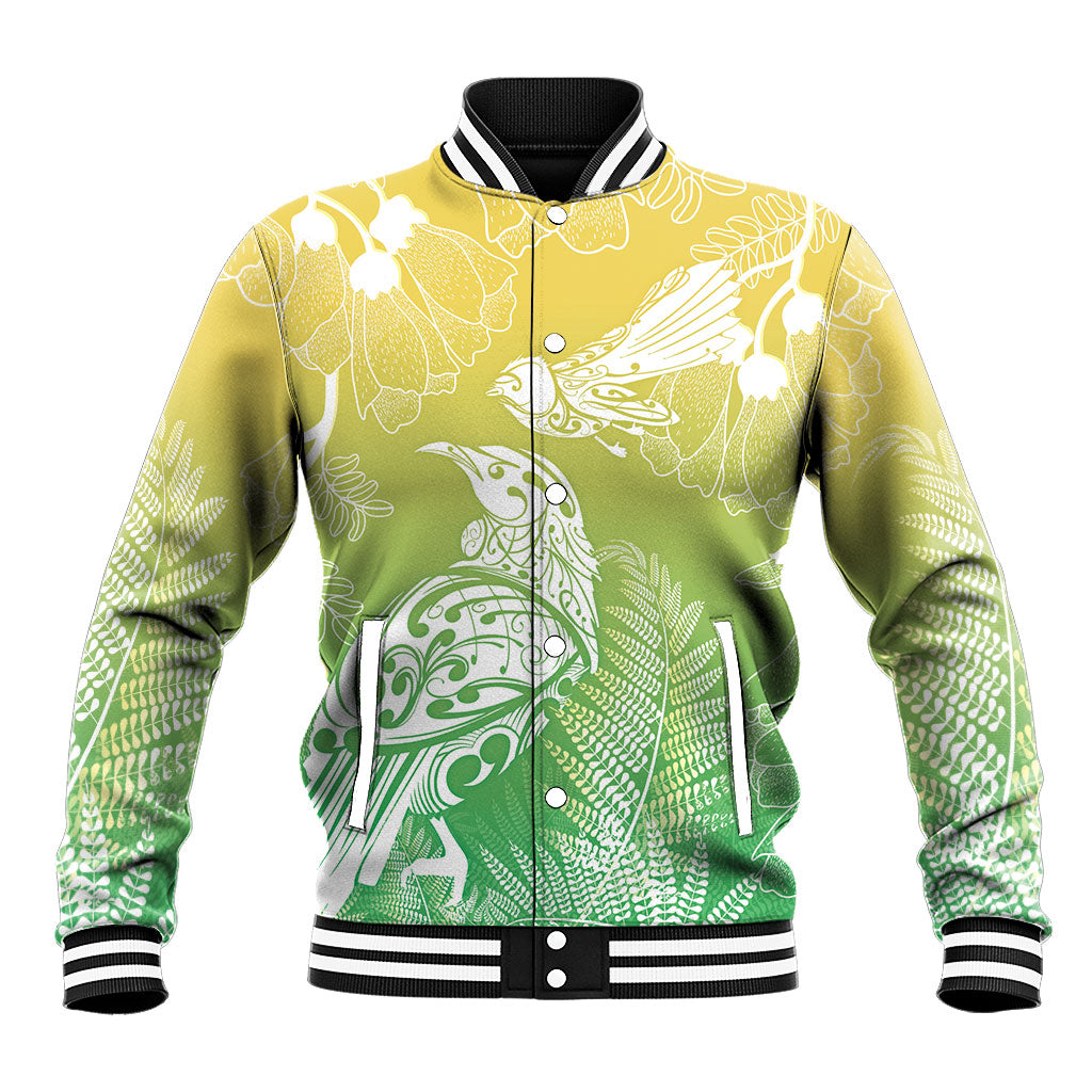 Aotearoa Maori Mahuru Tui With Pikawakawa Baseball Jacket Spring Time LT7 Unisex Green - Polynesian Pride
