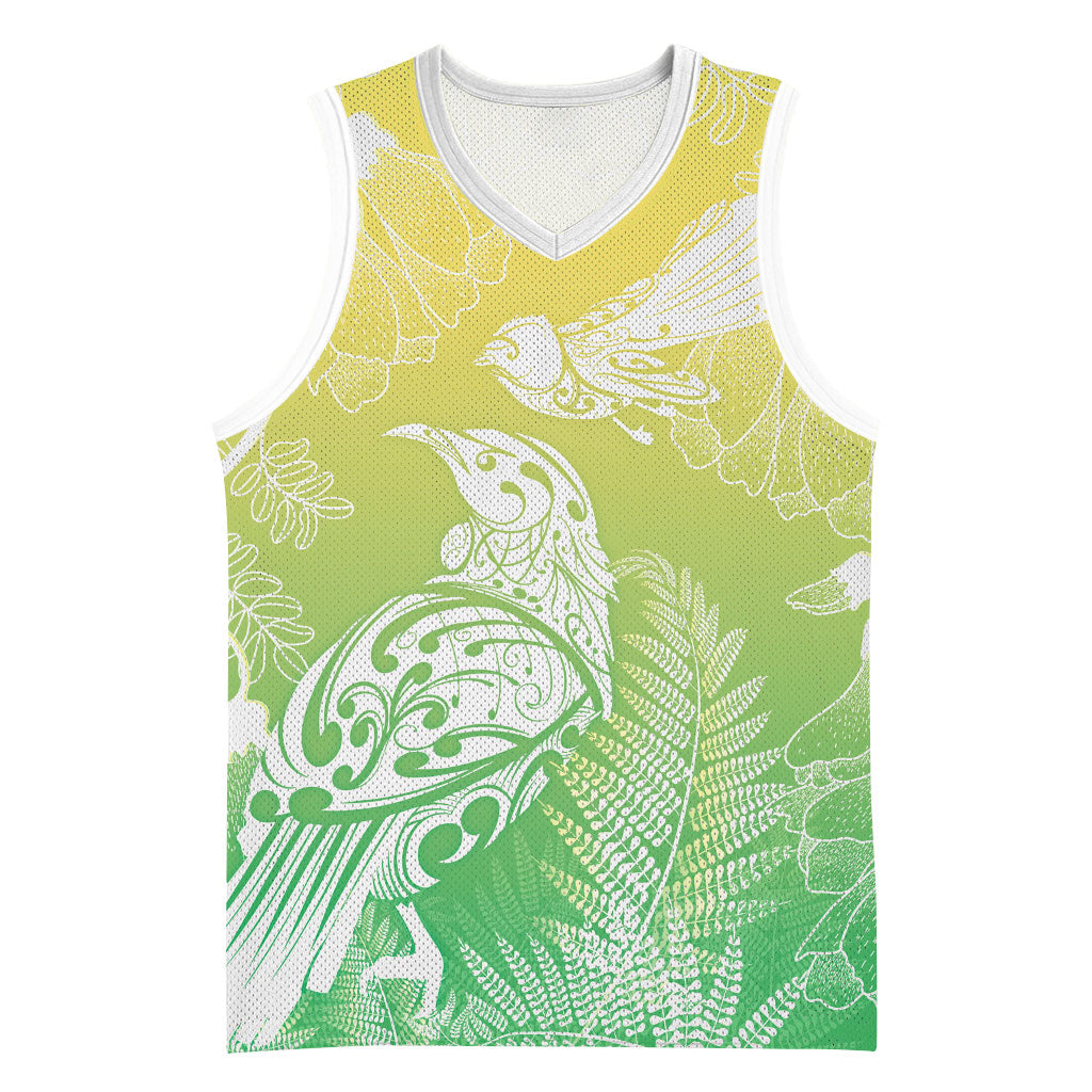 Aotearoa Maori Mahuru Tui With Pikawakawa Basketball Jersey Spring Time LT7 Unisex Green - Polynesian Pride