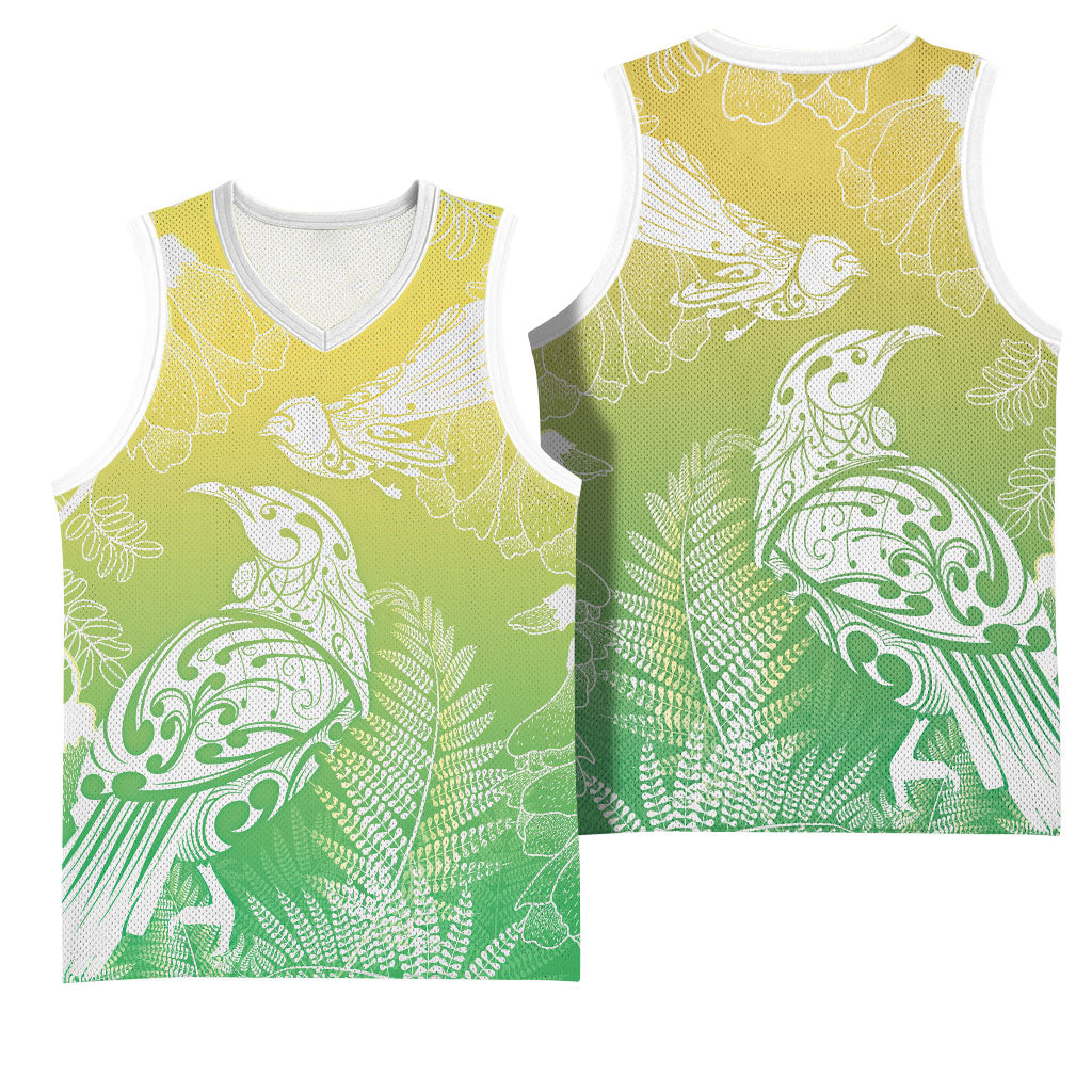Aotearoa Maori Mahuru Tui With Pikawakawa Basketball Jersey Spring Time LT7 - Polynesian Pride