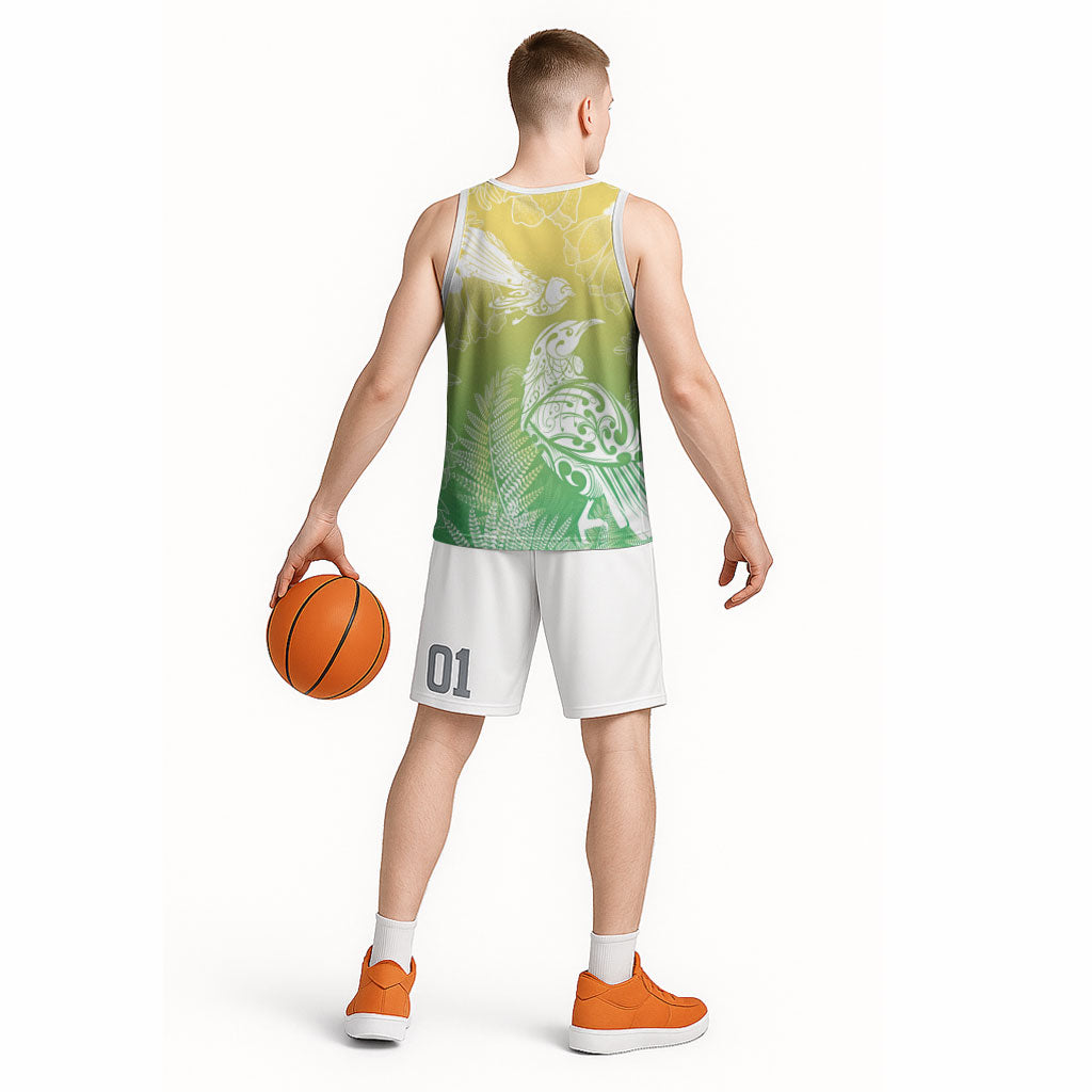 Aotearoa Maori Mahuru Tui With Pikawakawa Basketball Jersey Spring Time LT7 - Polynesian Pride