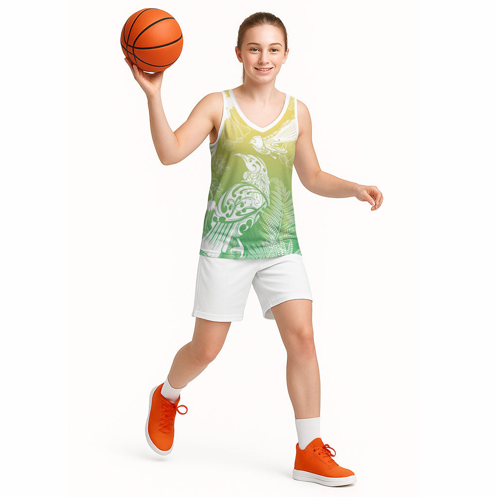 Aotearoa Maori Mahuru Tui With Pikawakawa Basketball Jersey Spring Time LT7 - Polynesian Pride