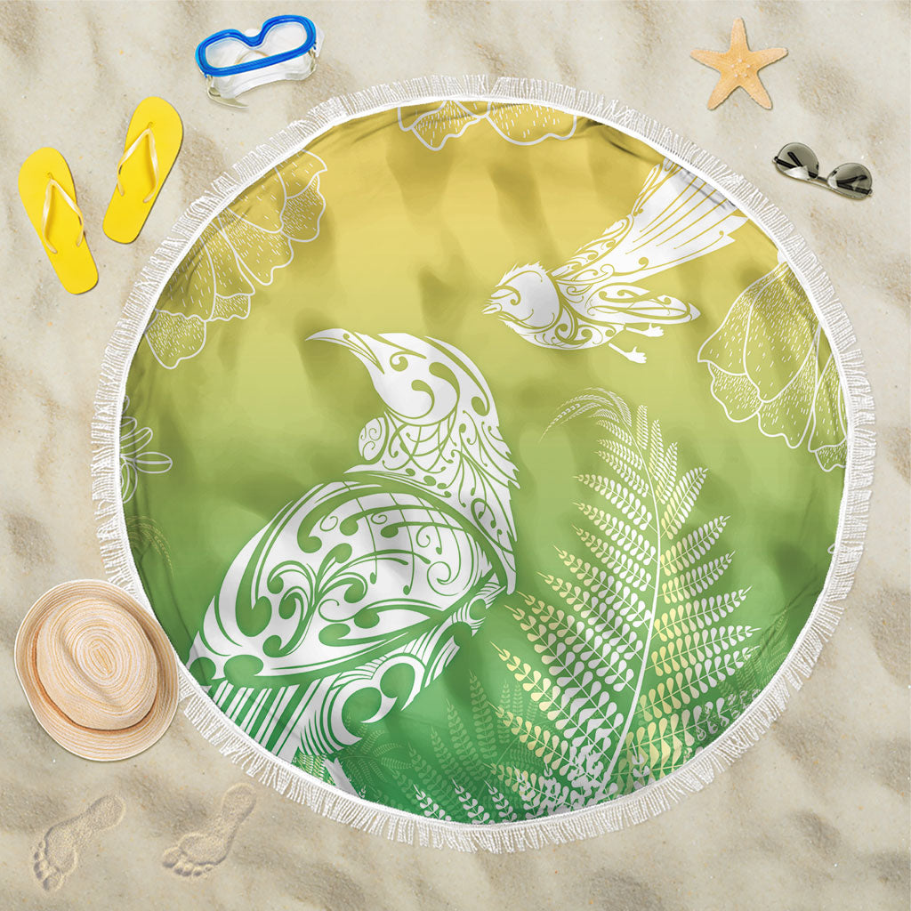 Aotearoa Maori Mahuru Tui With Pikawakawa Beach Blanket Spring Time LT7 One Size 150cm Green - Polynesian Pride