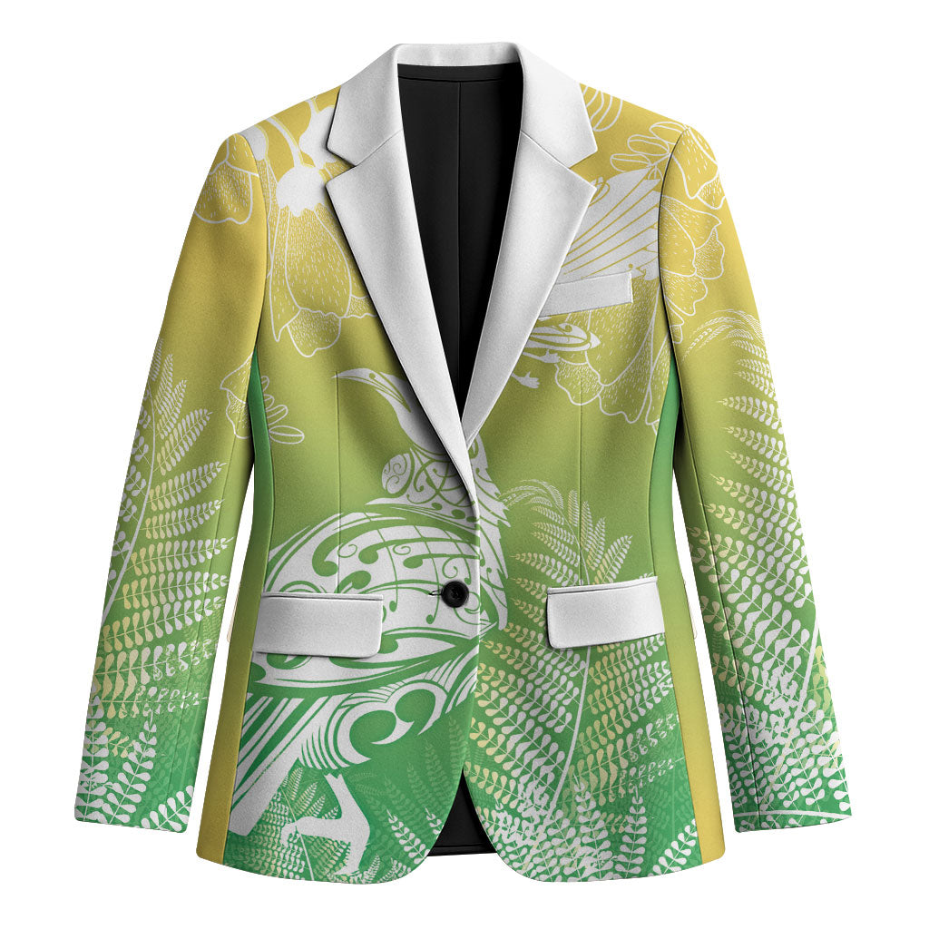 Aotearoa Maori Mahuru Tui With Pikawakawa Blazer Spring Time LT7 Unisex Green - Polynesian Pride