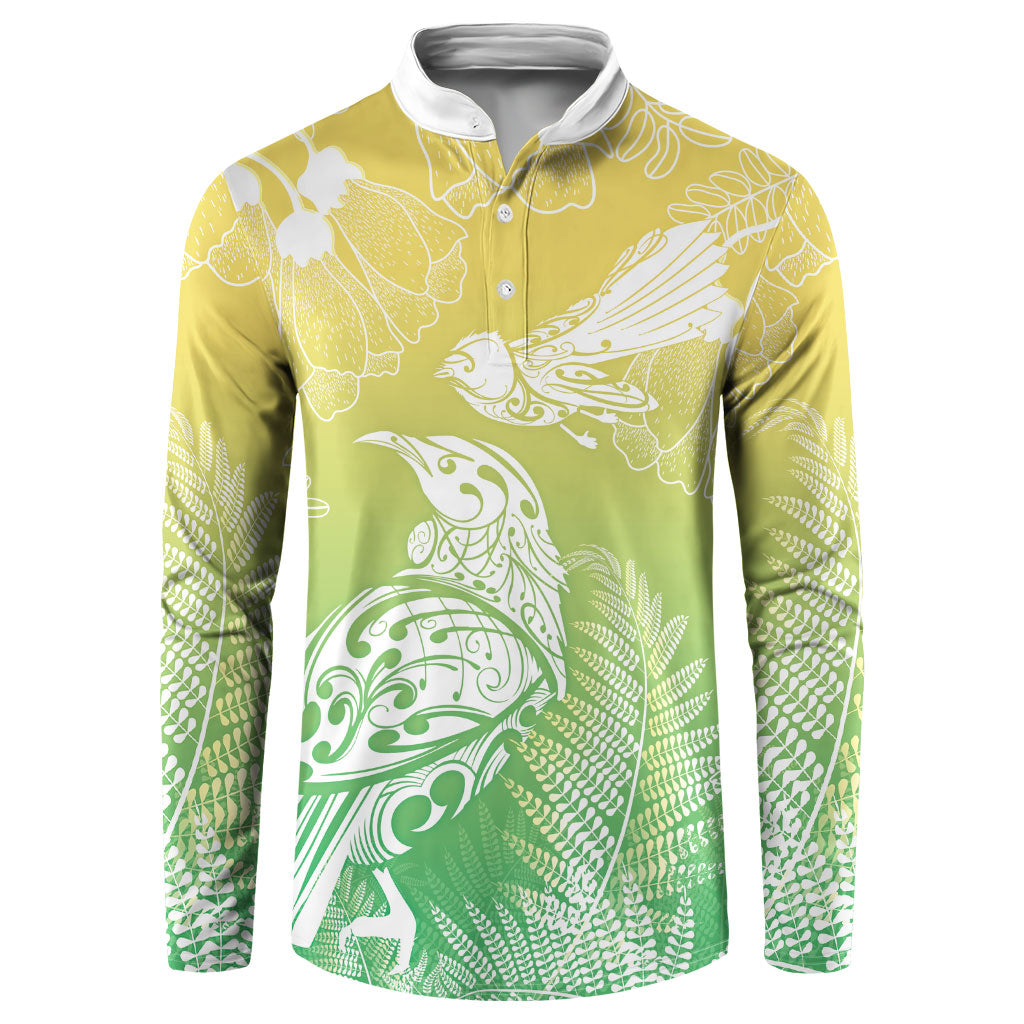 Aotearoa Maori Mahuru Tui With Pikawakawa Button Sweatshirt Spring Time LT7 Green - Polynesian Pride