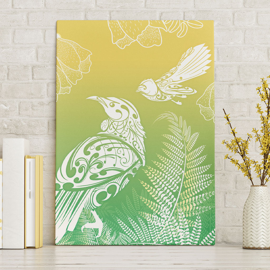 Aotearoa Maori Mahuru Tui With Pikawakawa Canvas Wall Art Spring Time LT7 Without Frame Green - Polynesian Pride