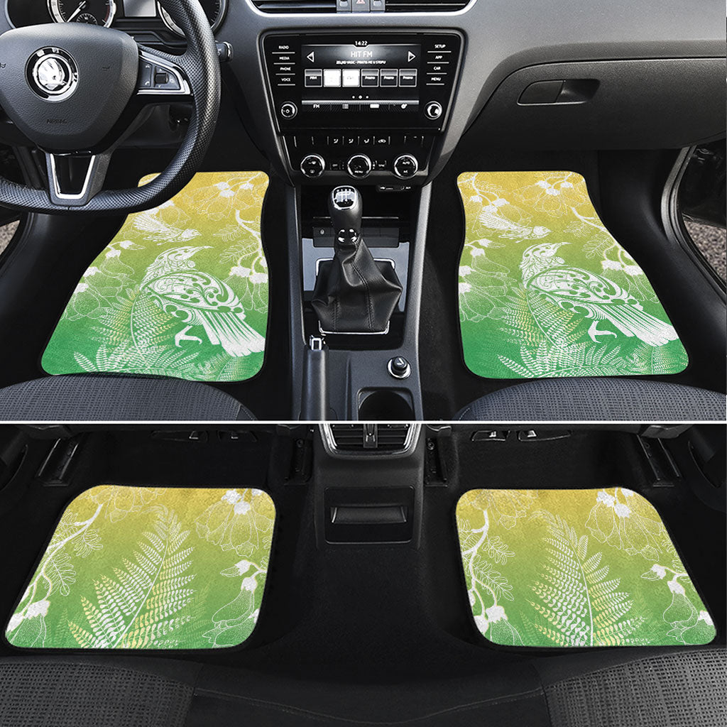 Aotearoa Maori Mahuru Tui With Pikawakawa Car Mats Spring Time LT7 Set 4pcs Green - Polynesian Pride