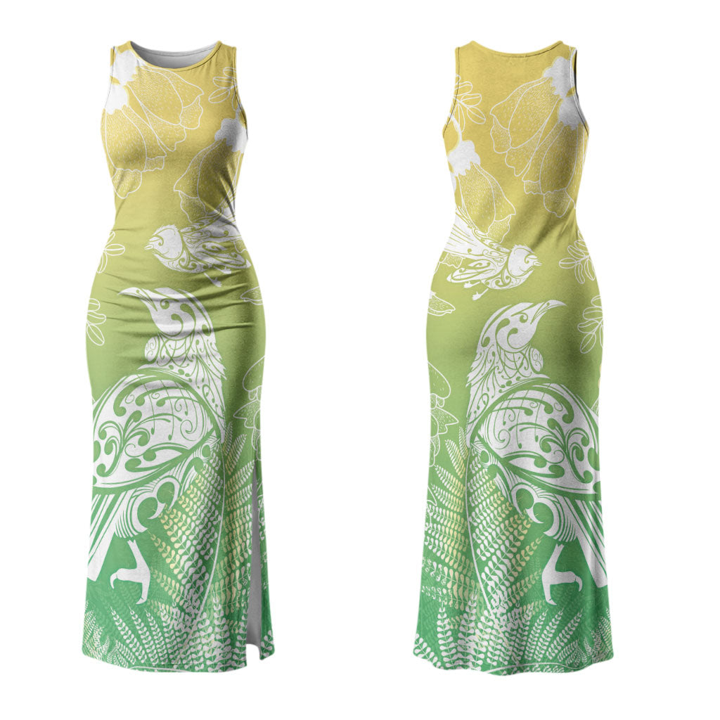 Aotearoa Maori Mahuru Tui With Pikawakawa Couples Matching Tank Maxi Dress and Long Sleeve Button Shirt Spring Time LT7 - Polynesian Pride