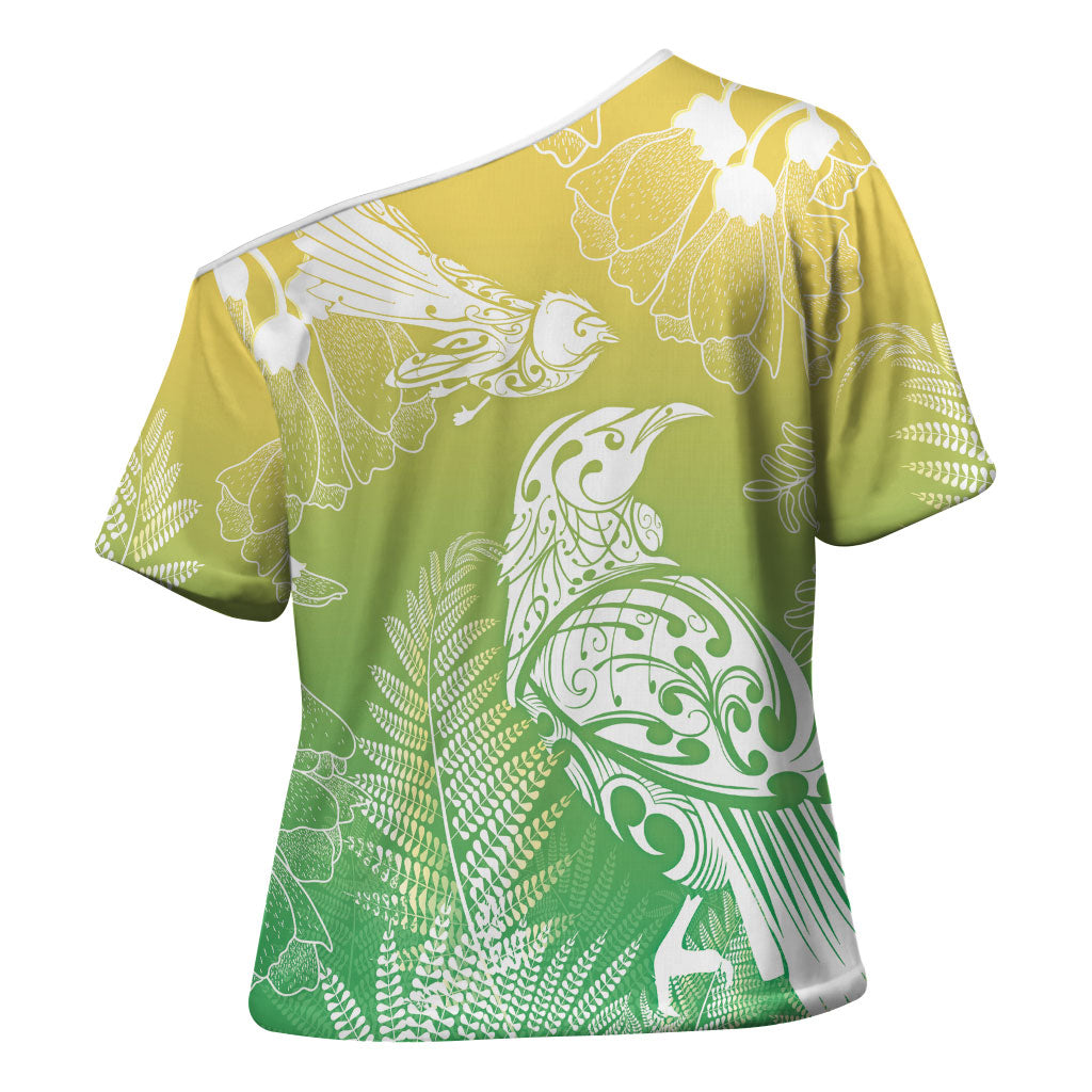 Aotearoa Maori Mahuru Tui With Pikawakawa Cross Shoulder Shirt Spring Time LT7 - Polynesian Pride