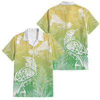 Aotearoa Maori Mahuru Tui With Pikawakawa Family Matching Off Shoulder Maxi Dress and Hawaiian Shirt Spring Time LT7 Dad's Shirt - Short Sleeve Green - Polynesian Pride
