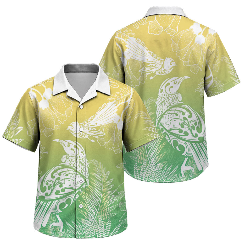 Aotearoa Maori Mahuru Tui With Pikawakawa Family Matching Off Shoulder Maxi Dress and Hawaiian Shirt Spring Time LT7 Son's Shirt Green - Polynesian Pride