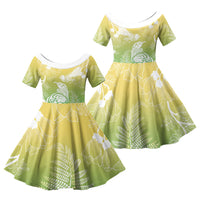 Aotearoa Maori Mahuru Tui With Pikawakawa Family Matching Off Shoulder Short Dress and Hawaiian Shirt Spring Time LT7 Daughter's Dress Green - Polynesian Pride