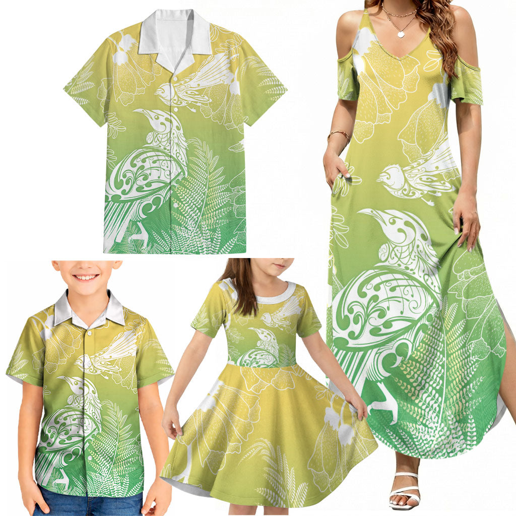 Aotearoa Maori Mahuru Tui With Pikawakawa Family Matching Summer Maxi Dress and Hawaiian Shirt Spring Time LT7 - Polynesian Pride