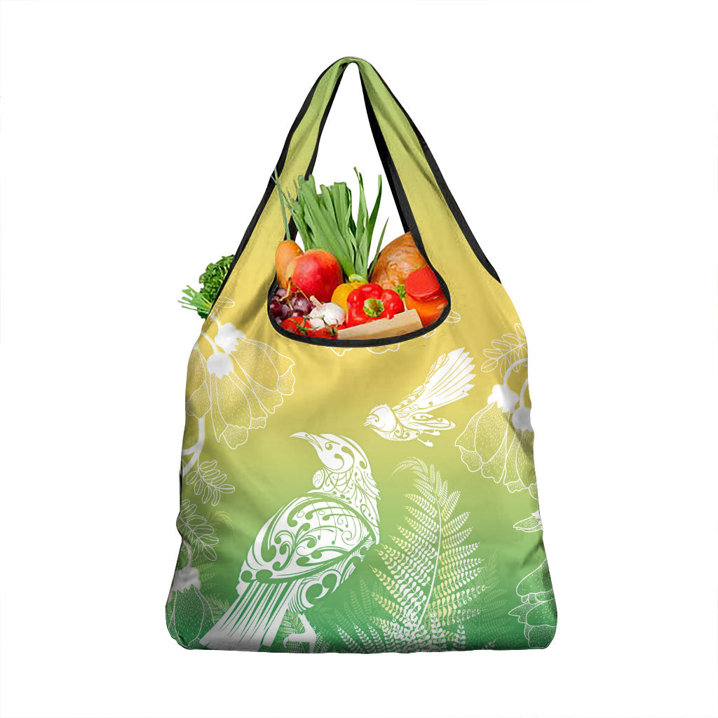 Aotearoa Maori Mahuru Tui With Pikawakawa Grocery Bag Spring Time LT7 1-pack One Size Green - Polynesian Pride