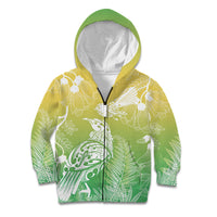 Aotearoa Maori Mahuru Tui With Pikawakawa Kid Hoodie Spring Time LT7 Zip Hoodie Green - Polynesian Pride