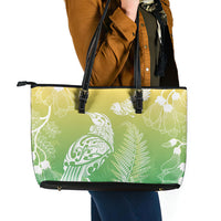 Aotearoa Maori Mahuru Tui With Pikawakawa Leather Tote Bag Spring Time LT7 - Polynesian Pride