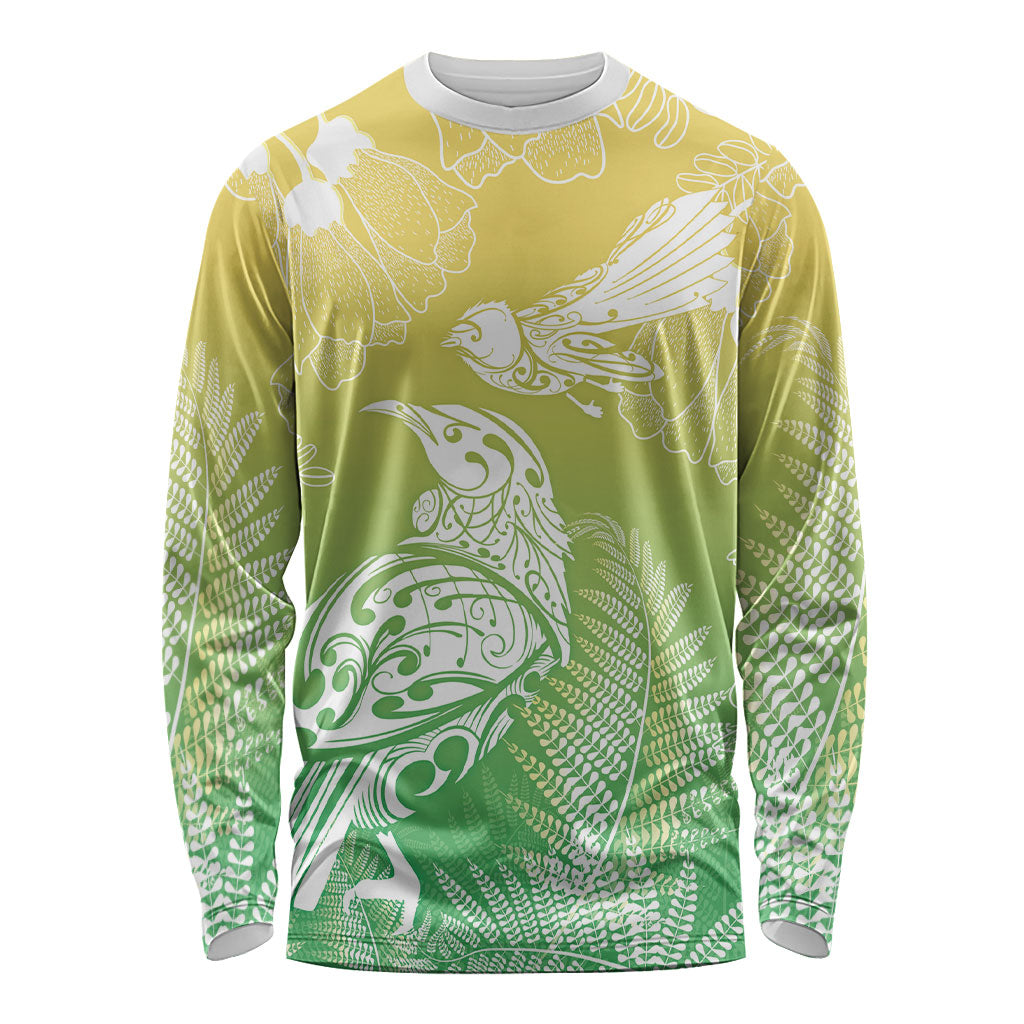 Aotearoa Maori Mahuru Tui With Pikawakawa Long Sleeve Shirt Spring Time LT7 Unisex Green - Polynesian Pride