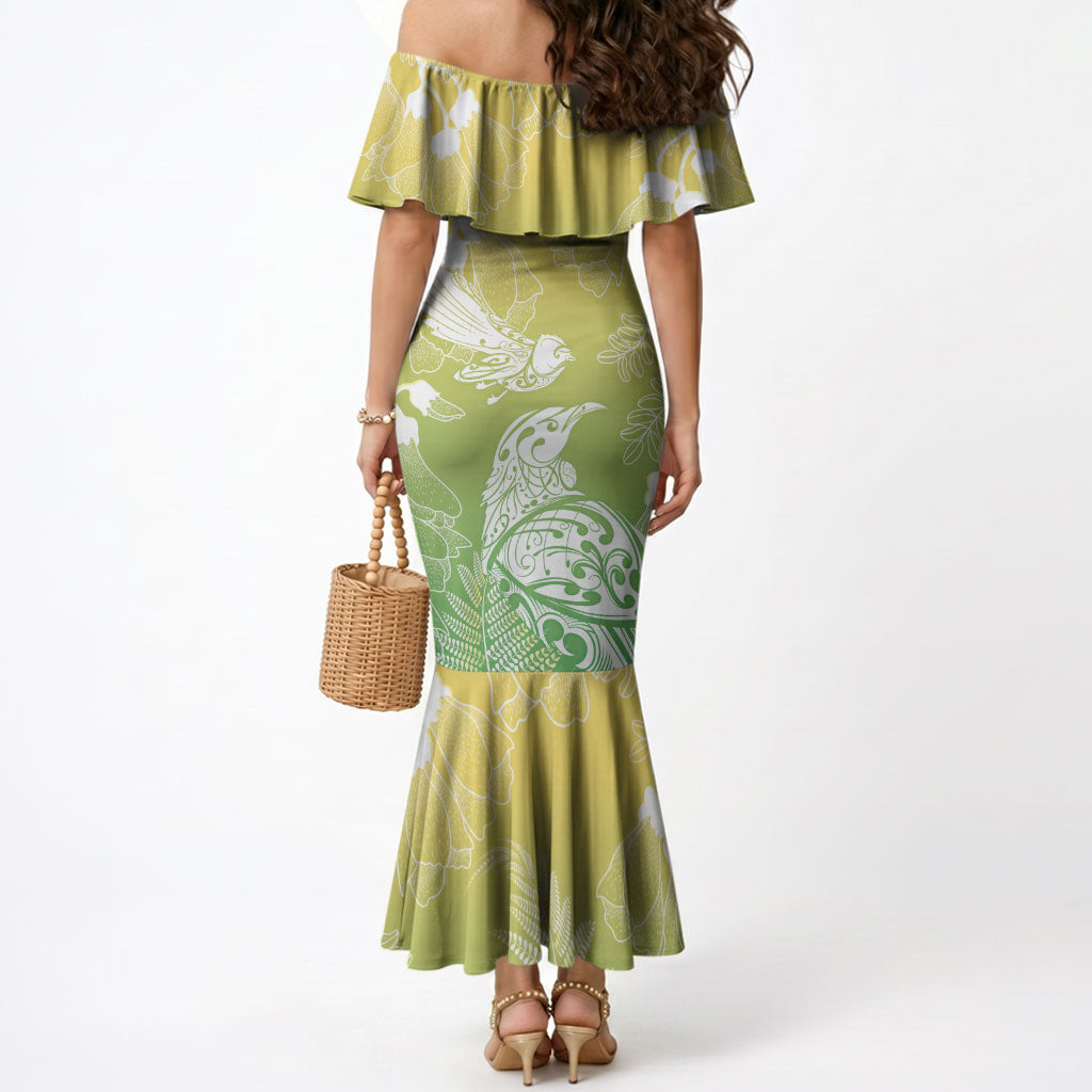 Aotearoa Maori Mahuru Tui With Pikawakawa Mermaid Dress Spring Time LT7 - Polynesian Pride