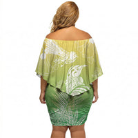 Aotearoa Maori Mahuru Tui With Pikawakawa Off Shoulder Short Dress Spring Time LT7 - Polynesian Pride