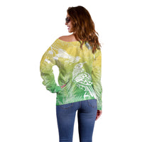 Aotearoa Maori Mahuru Tui With Pikawakawa Off Shoulder Sweater Spring Time LT7 - Polynesian Pride