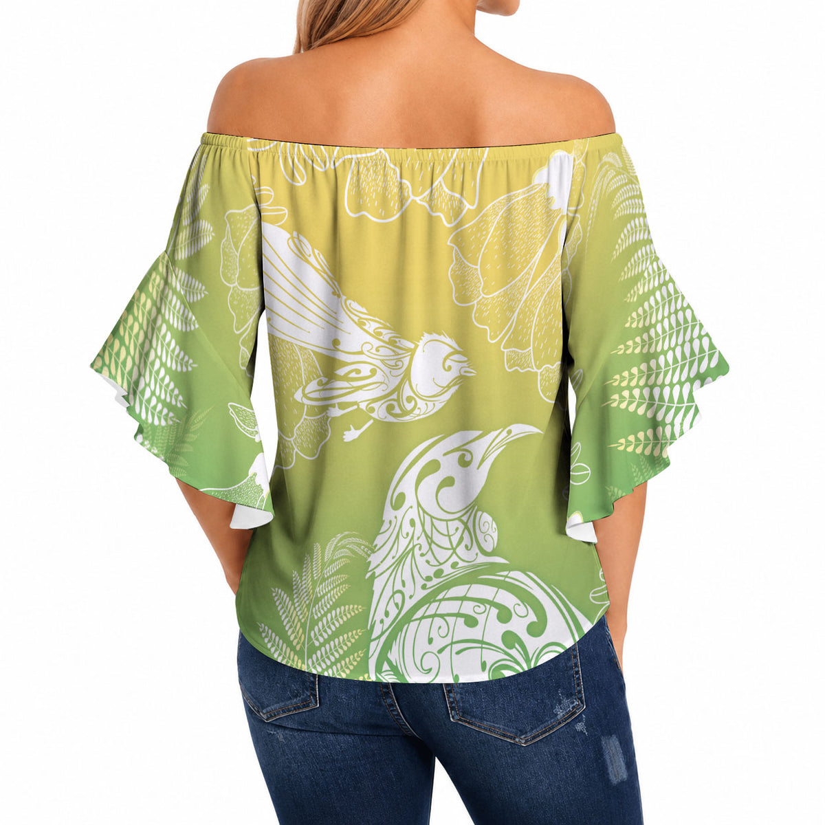 Aotearoa Maori Mahuru Tui With Pikawakawa Off Shoulder Wrap Waist Top Spring Time LT7 - Polynesian Pride