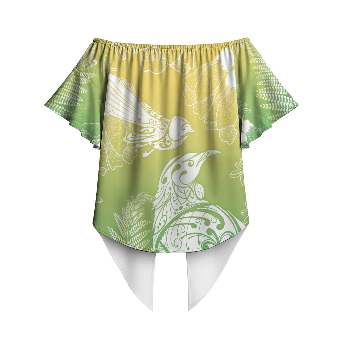 Aotearoa Maori Mahuru Tui With Pikawakawa Off Shoulder Wrap Waist Top Spring Time LT7 - Polynesian Pride
