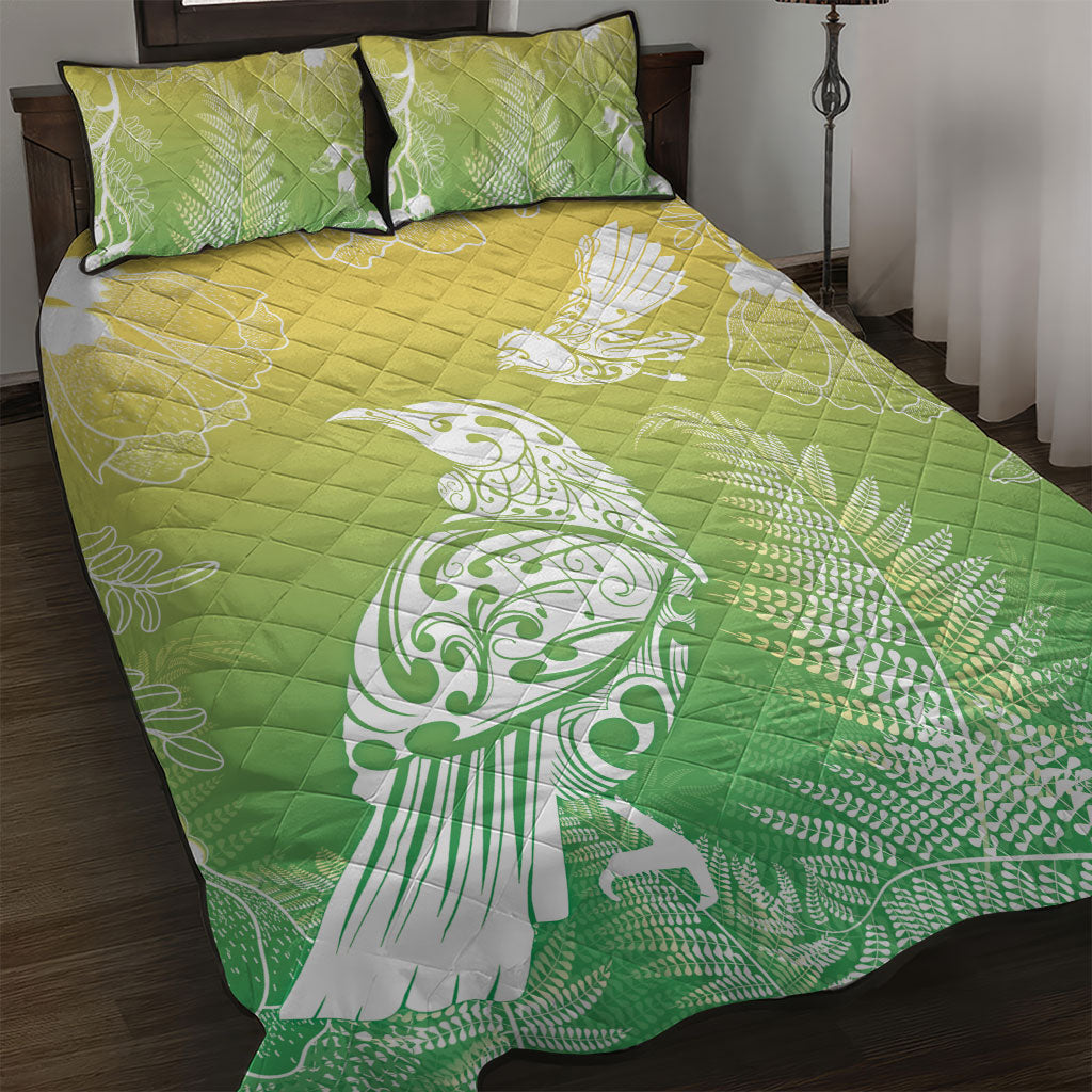 Aotearoa Maori Mahuru Tui With Pikawakawa Quilt Bed Set Spring Time LT7 Green - Polynesian Pride