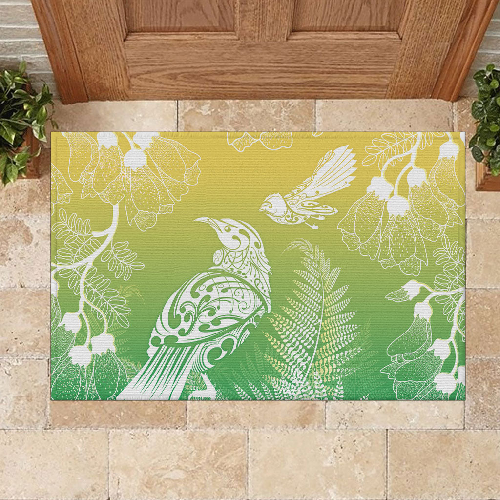 Aotearoa Maori Mahuru Tui With Pikawakawa Rubber Doormat Spring Time LT7 Green - Polynesian Pride